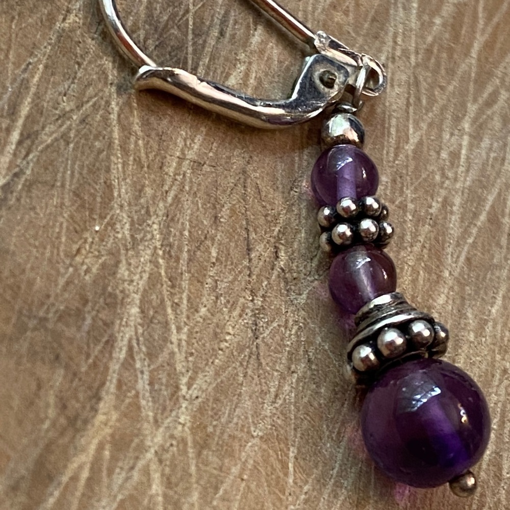 925 sterling silver and amethyst dangle earrings - Picture 6 of 7